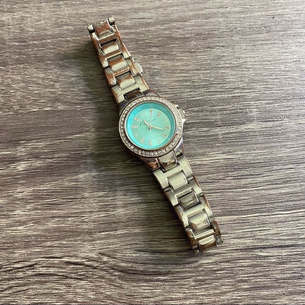 Kim Rogers Teal Crystal Halo Silver Band Watch
